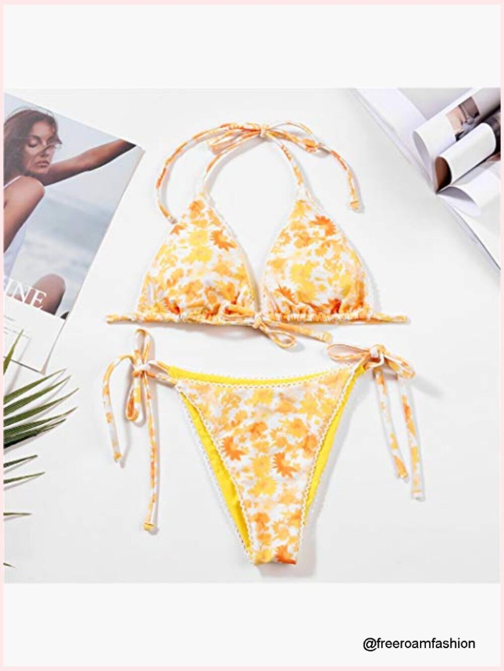 Women's Bikini Set Triangle Top Thong Bottom Adjustable Straps Size Medium - Picture 5 of 7